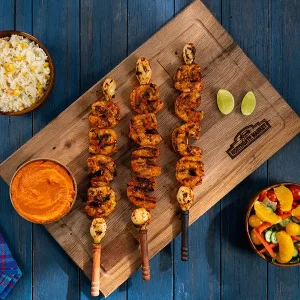 Skewered grilled shrimp with green onion